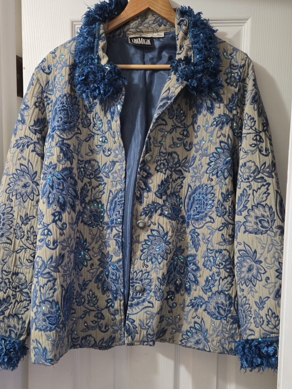 Blue Floral Embroidered Blazer Jacket by Lilikimok